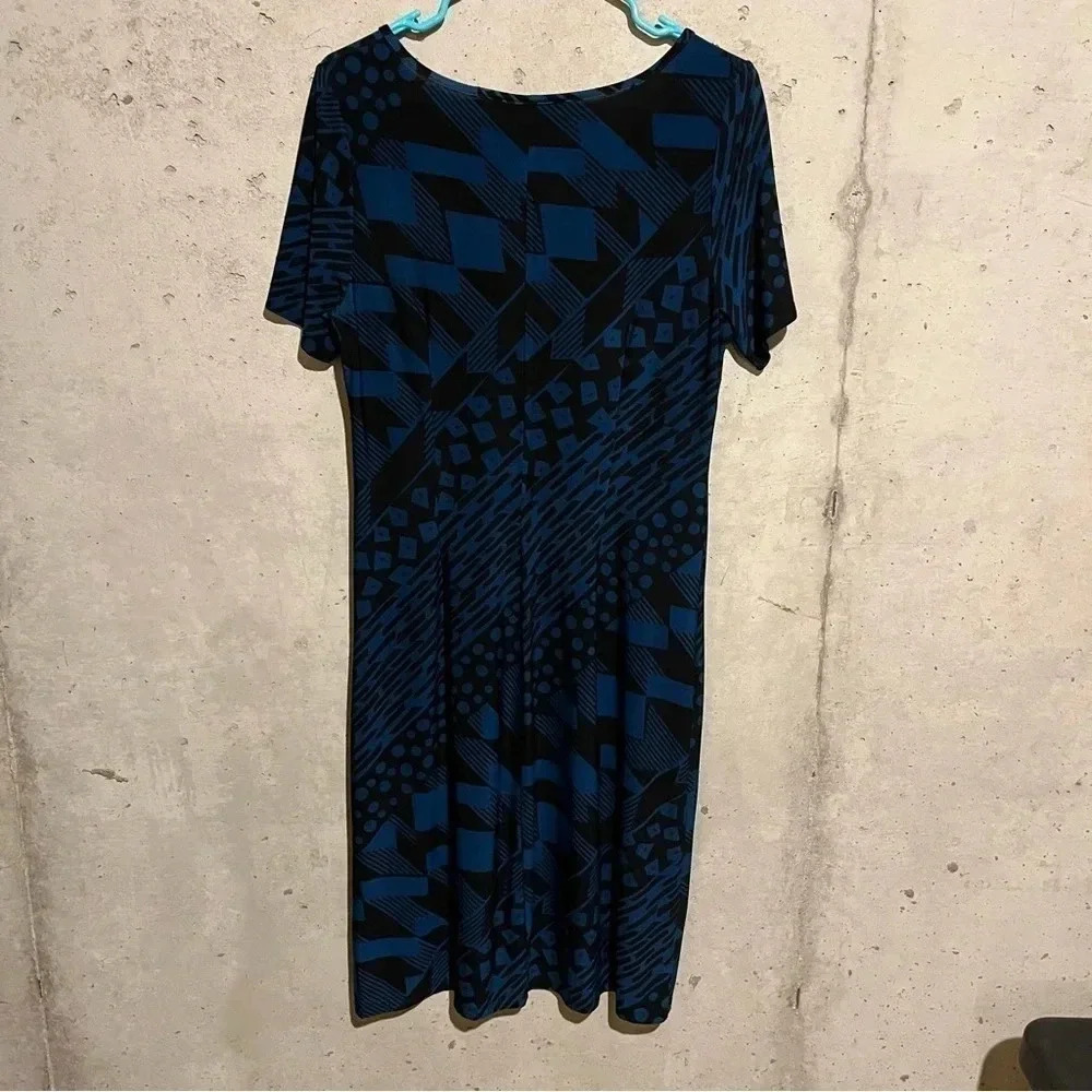 Antthony Shirt Sleeve Shift Dress Geometric Blue Black Design Women’s M - Picture 6 of 10